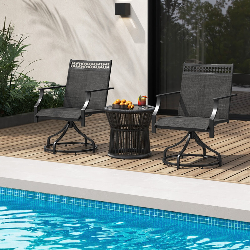 Svarta trädgårdsstolar 360° vridbara 2-pack med snabbtorkande tyg 65 x 61 x 90 cm