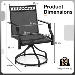 Svarta trädgårdsstolar 360° vridbara 2-pack med snabbtorkande tyg 65 x 61 x 90 cm