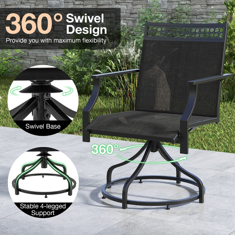 Svarta trädgårdsstolar 360° vridbara 2-pack med snabbtorkande tyg 65 x 61 x 90 cm