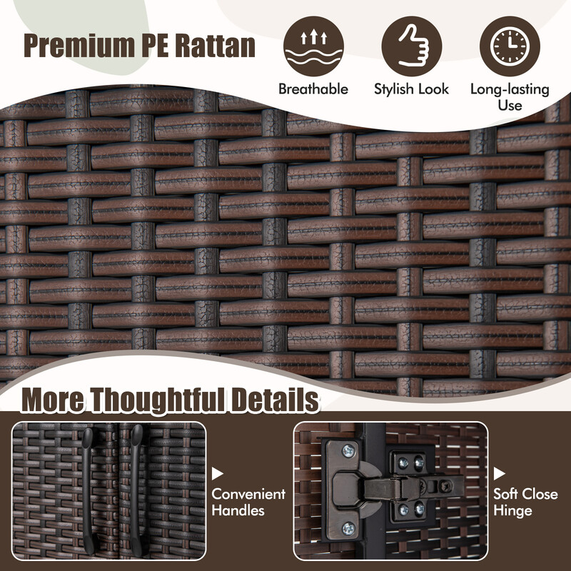 Klädskåp i brun PE-rotting med 2 dörrar, klädstång och 4 förvaringsfack