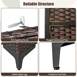 Klädskåp i brun PE-rotting med 2 dörrar, klädstång och 4 förvaringsfack