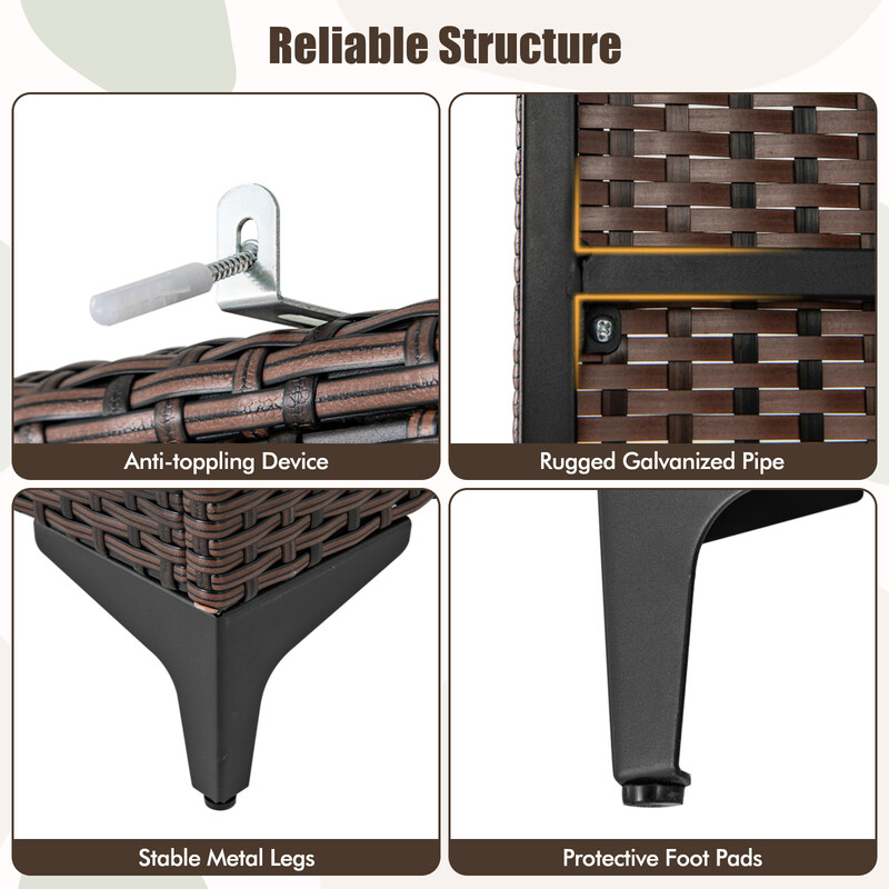 Klädskåp i brun PE-rotting med 2 dörrar, klädstång och 4 förvaringsfack