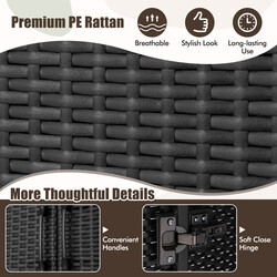 Klädskåp i PE-rotting med 2 dörrar, klädstång och 4 fack, svart