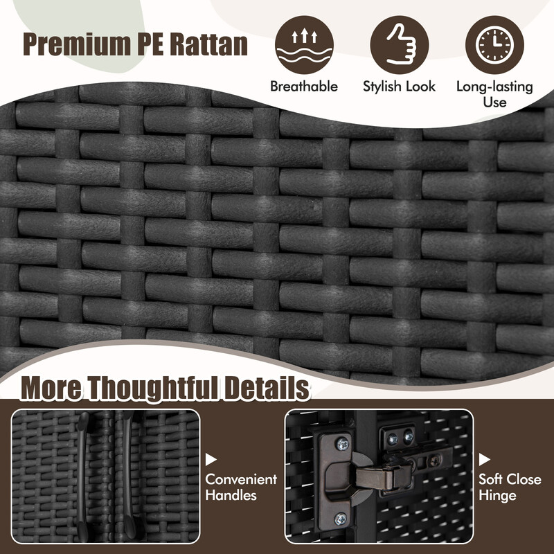 Klädskåp i PE-rotting med 2 dörrar, klädstång och 4 fack, svart