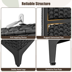 Klädskåp i PE-rotting med 2 dörrar, klädstång och 4 fack, svart