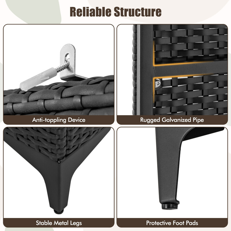 Klädskåp i PE-rotting med 2 dörrar, klädstång och 4 fack, svart
