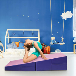 Ergonomisk kilformad träningsmatta vikbar med bärhandtag 150x75x36 cm lila/rosa