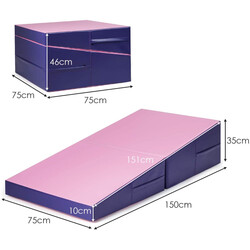 Ergonomisk kilformad träningsmatta vikbar med bärhandtag 150x75x36 cm lila/rosa