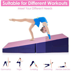 Ergonomisk kilformad träningsmatta vikbar med bärhandtag 150x75x36 cm lila/rosa