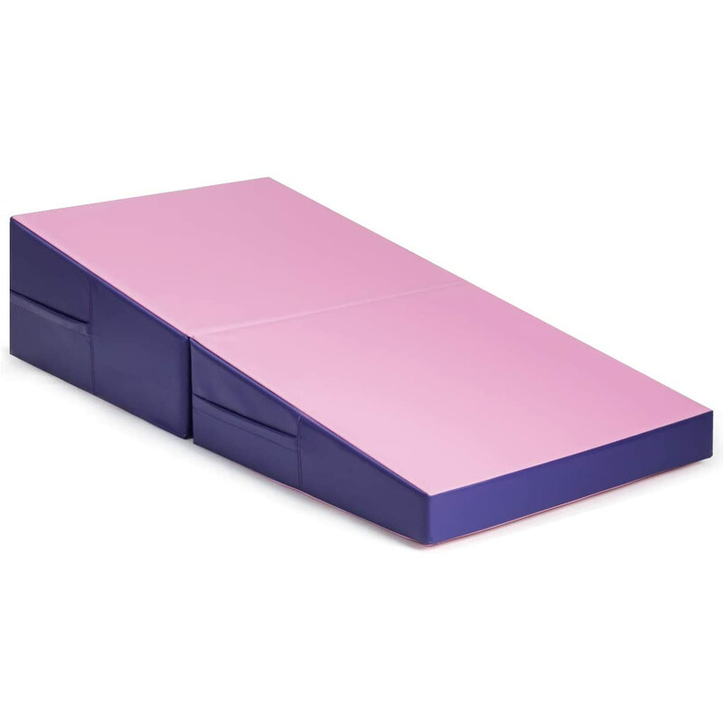 Ergonomisk kilformad träningsmatta vikbar med bärhandtag 150x75x36 cm lila/rosa