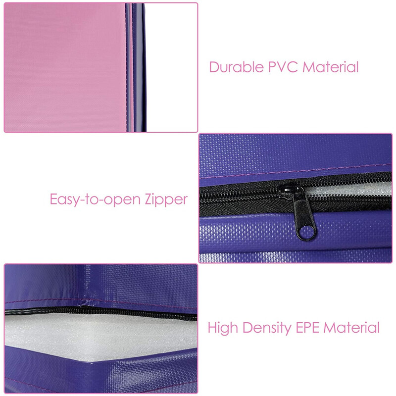 Ergonomisk kilformad träningsmatta vikbar med bärhandtag 150x75x36 cm lila/rosa