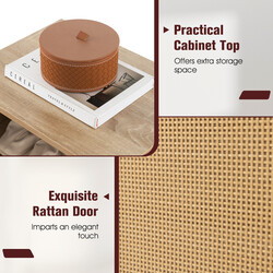 Rottingskoskåp med bänk 2-i-1 justerbara hyllor och bekväm sittdyna 105x35x76 cm natur