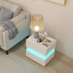 LED-sängbord med två lådor och fjärrkontroll, dynamisk belysning, 45 x 35 x 45 cm, svart