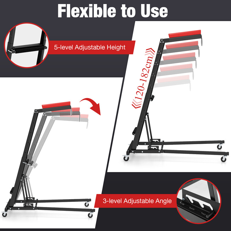 Hopfällbar arbetsbänk med justerbar höjd och vinkel för fordonsunderhåll och reparationer
