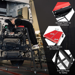 Hopfällbar arbetsbänk med justerbar höjd och vinkel för fordonsunderhåll och reparationer