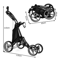 Golfvagn 4 hjul hopfällbar aluminium grå med justerbart handtag och förvaringsutrymme