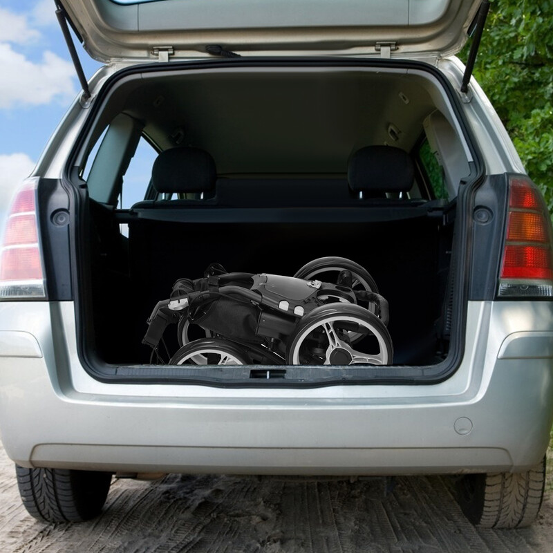 Golfvagn 4 hjul hopfällbar aluminium grå med justerbart handtag och förvaringsutrymme