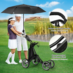 Golfvagn 4 hjul hopfällbar aluminium grå med justerbart handtag och förvaringsutrymme