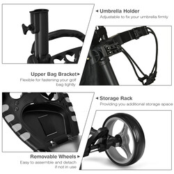 Golfvagn 4 hjul hopfällbar aluminium grå med justerbart handtag och förvaringsutrymme