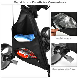 Golfvagn 4 hjul hopfällbar aluminium grå med justerbart handtag och förvaringsutrymme