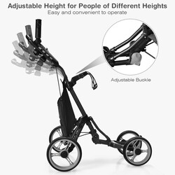 Golfvagn 4 hjul hopfällbar aluminium grå med justerbart handtag och förvaringsutrymme