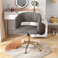 Modern grå sammetskontorsstol med justerbar höjd och gyllene bas för elegant komfort