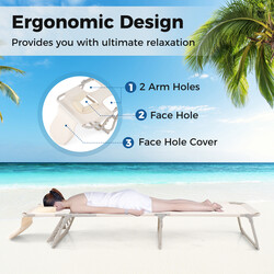 Solstol med öppningar för ansikte och armar, hopfällbar och justerbar, maxbelastning 200 kg