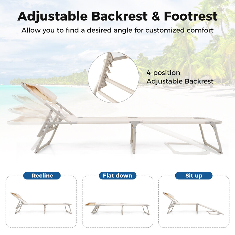 Solstol med öppningar för ansikte och armar, hopfällbar och justerbar, maxbelastning 200 kg