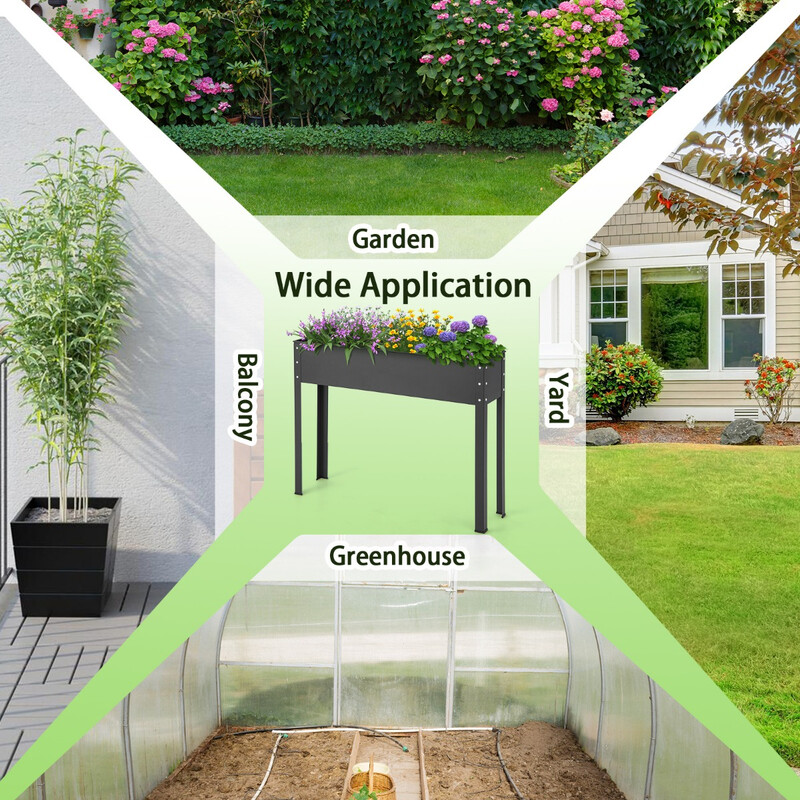 Upphöjd odlingslåda i metall med dräneringssystem för trädgård och balkong, svart 102x26,5x80 cm