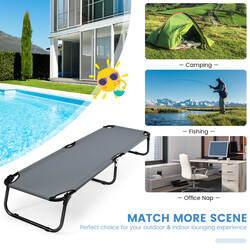 Hopfällbar campingsäng grå 150 kg bärkapacitet med metallram och Oxford-tyg