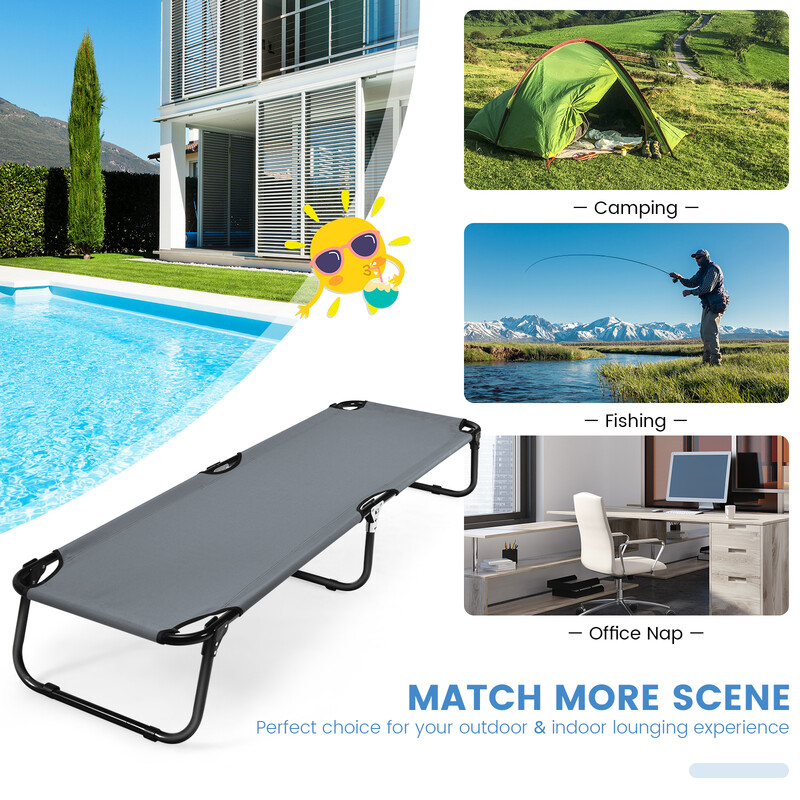 Hopfällbar campingsäng grå 150 kg bärkapacitet med metallram och Oxford-tyg