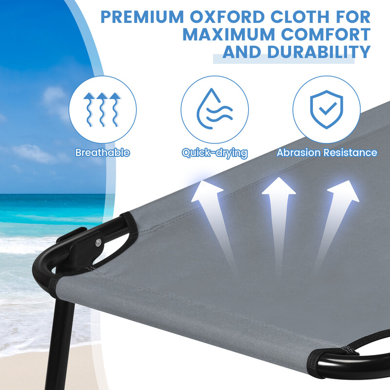 Hopfällbar campingsäng grå 150 kg bärkapacitet med metallram och Oxford-tyg