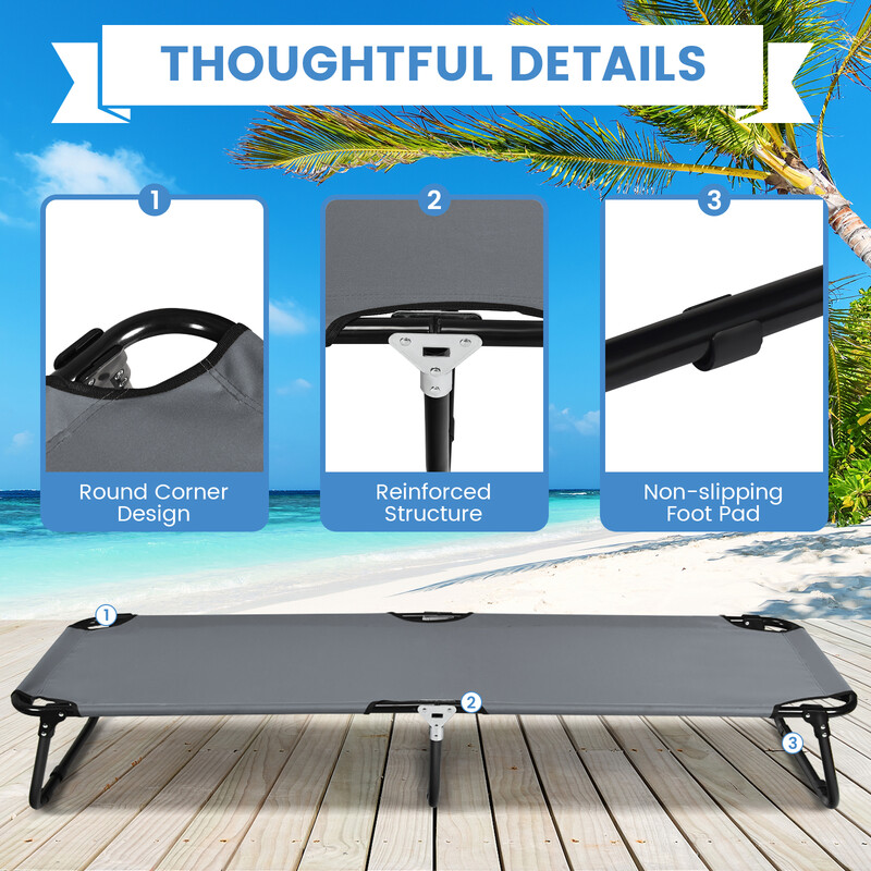 Hopfällbar campingsäng grå 150 kg bärkapacitet med metallram och Oxford-tyg