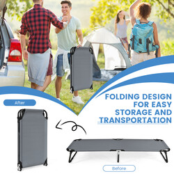 Hopfällbar campingsäng grå 150 kg bärkapacitet med metallram och Oxford-tyg