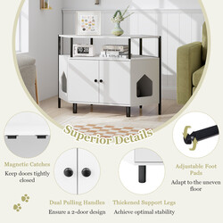 Hörnkattskåp med två dörrar för kattlåda och förvaring, vit design