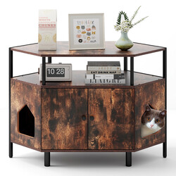 Hörnkattskåp med två dörrar för kattlåda i rustik stil