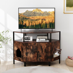 Hörnkattskåp med två dörrar för kattlåda i rustik stil, vit och hållbar design