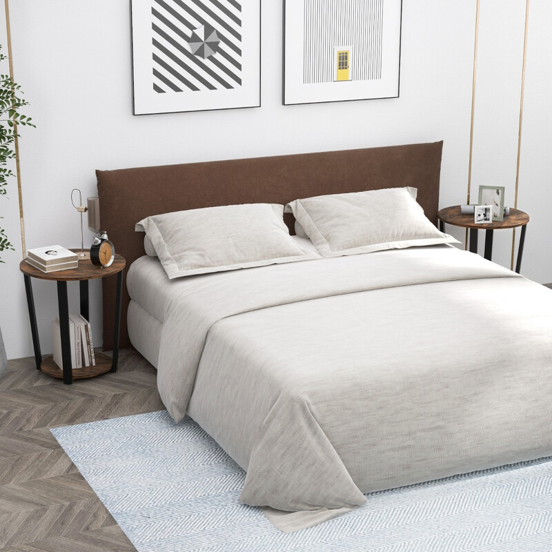 Runt sidobord med öppen hylla och metallram i rustikbrun design