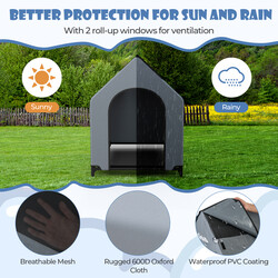 2-i-1 hundhus och upphöjt hundbädd för utomhusbruk med nätväv grå 64x91x86 cm