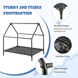 2-i-1 hundhus och upphöjt hundbädd för utomhusbruk med nätväv grå 64x91x86 cm