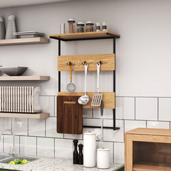 Vägghängare med hylla och 6 krokar i industriell stil för hemförvaring