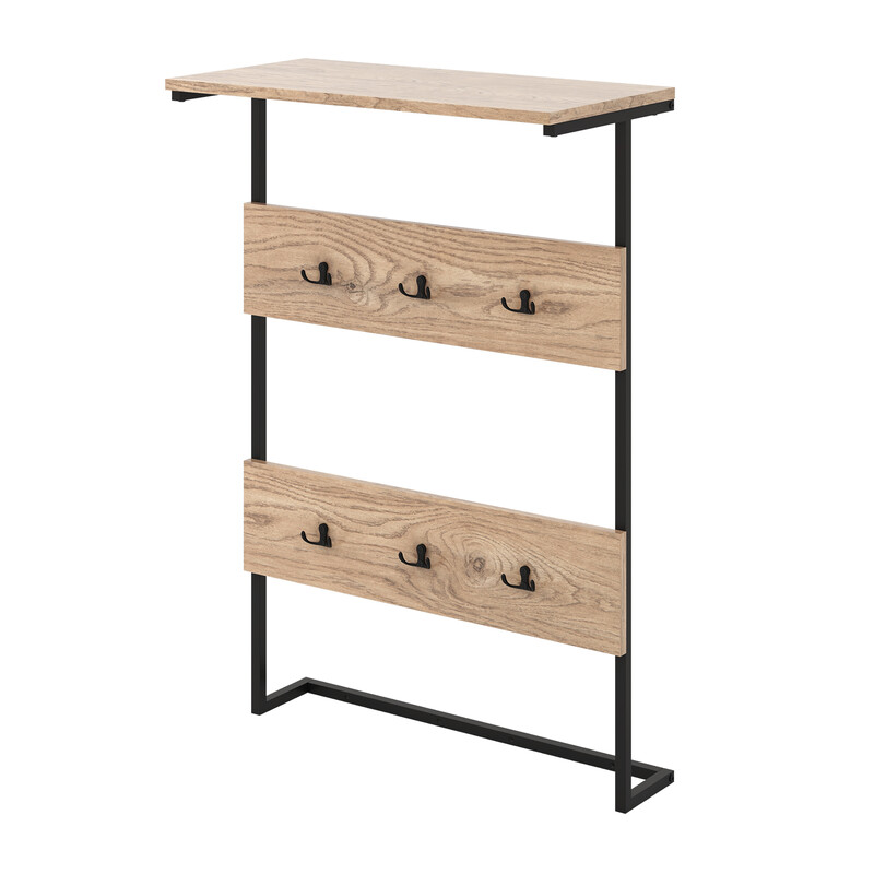 Vägghängare med hylla och 6 krokar i industriell stil för hemförvaring