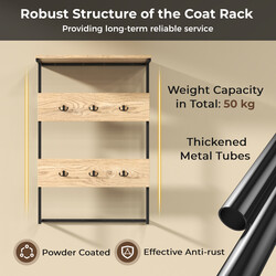Vägghängare med hylla och 6 krokar i industriell stil för hemförvaring