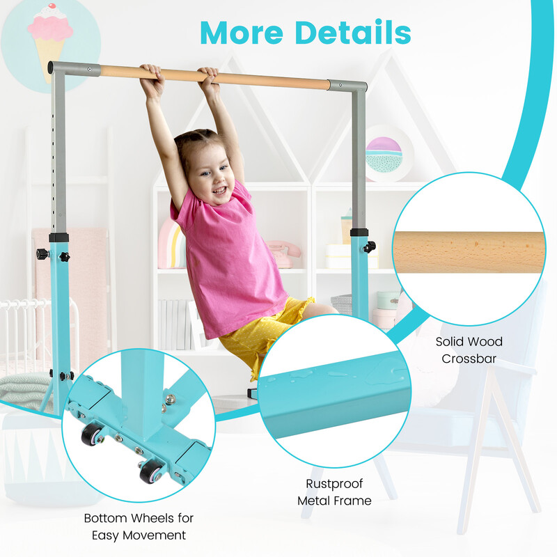 Höj- och sänkbar gymnastikstång för barn, grön, max 100 kg, inomhusbruk