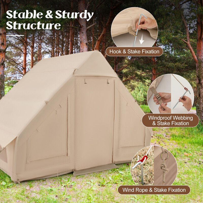 Uppblåsbart campingtält i bomull för 4–6 personer med pump och 7 fönster