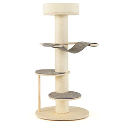 Grått klösträd för katter med hängmatta, tre plattformar och sisalmatta 120 cm
