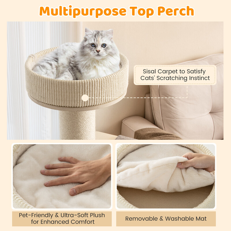 Grått klösträd för katter med hängmatta, tre plattformar och sisalmatta 120 cm