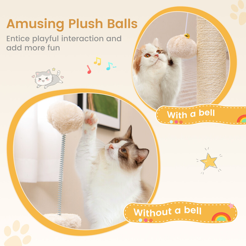 Klätterträd för katter med hängmatta, bädd och sisalstammar, beige 40 x 30 x 72 cm