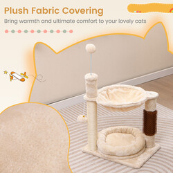 Klätterträd för katter med hängmatta, bädd och sisalstammar, beige 40 x 30 x 72 cm