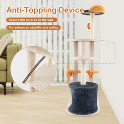 Klätterträd för katter med krypin, plyschplattformar och leksaker, beige, 60 x 41 x 128 cm